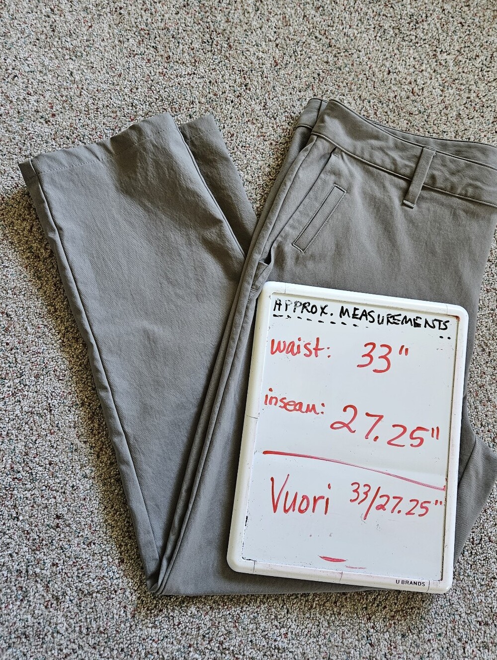 Vuori V427 Meta Pant Gray 33 Waist 27.25" Inseam Flat Front 5 Pocket - Picture 7 of 8
